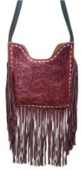 Klassy Cowgirl  Medium Brown Floral Tooled Crossbody Bag with brown suede fringe